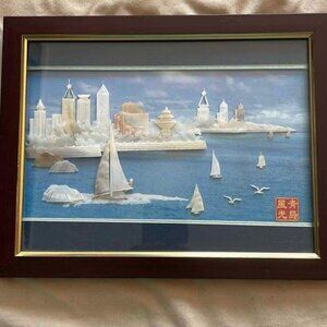 Vintage Carved Mother‑of‑Pearl Landscape Scene – Handcrafted Wall Art Pearl Art